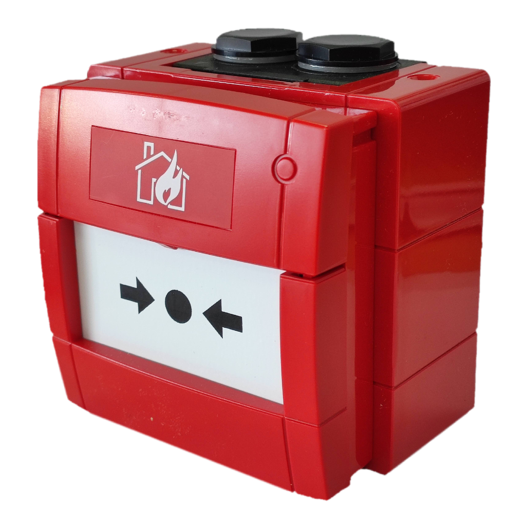 Pulsador de alarma por rotura de cristal de color rojo con resistencia de alarma de 470Ω para sistemas convencionales. Sin tapa