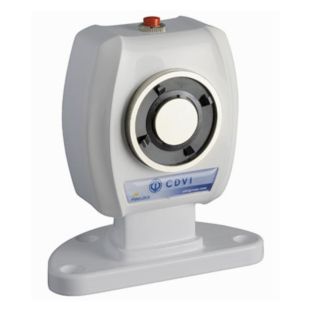 Retenedor electromagnético para puerta cortafuego con soporte de pie, 50kg - 24Vdc
