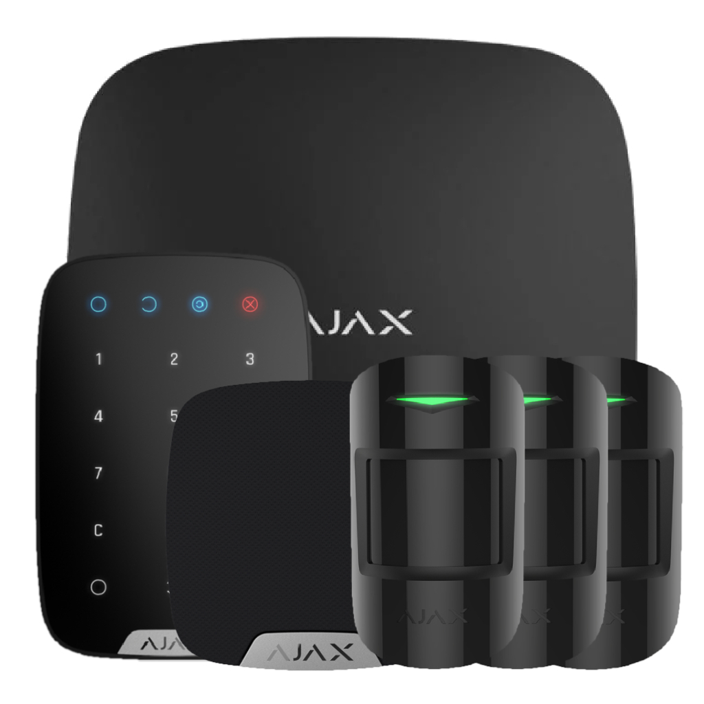 Ajax HubKit Renove negro. Hub + 3 MotionProtect + KeyPad + HomeSiren