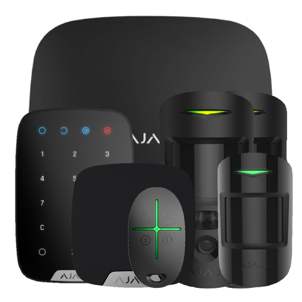 Kit Ajax negro. Hub 2 + 2MotionCam + MotionProtect + SpaceControl + KeyPad + HomeSiren