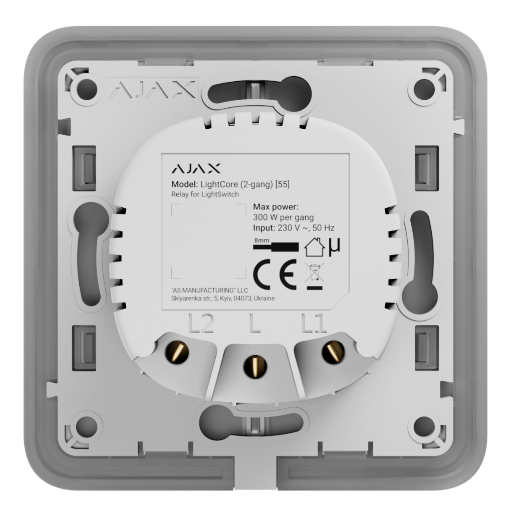 Ajax LightSwitch LightCore 2-gang Jeweller. Interruptor Doble