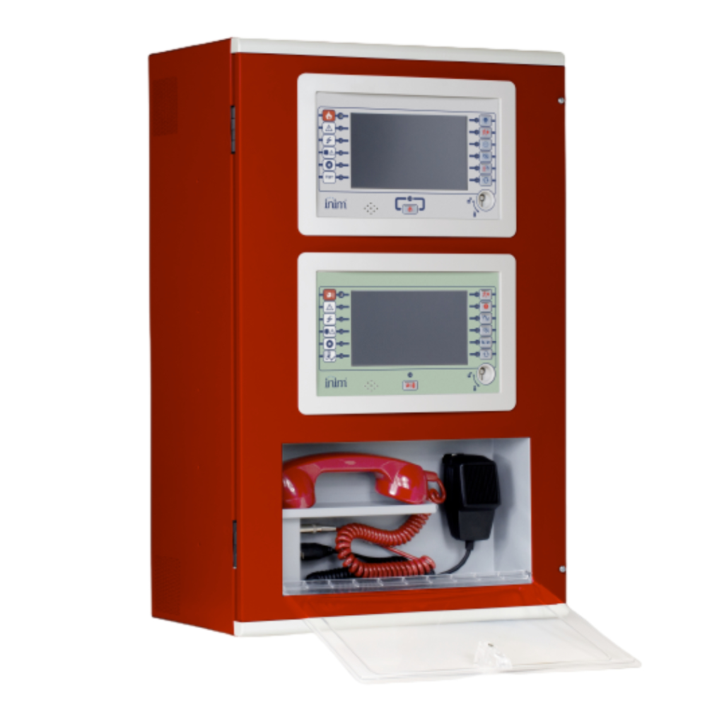 Central modular Previdia UltraVox con funciones de detección de incendios y evacuación por voz. Armario rojo