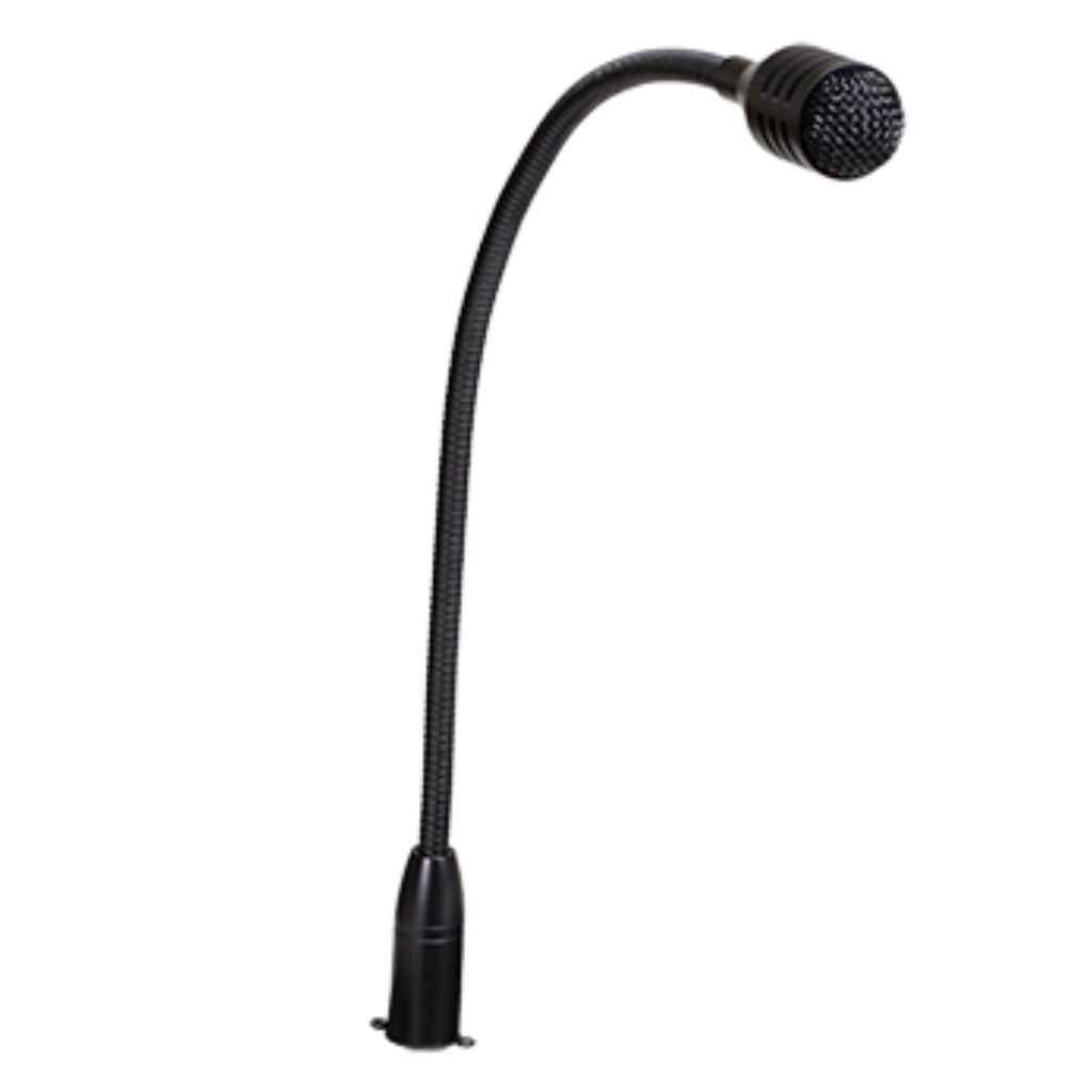 Vástago de micrófono de cuello de cisne flexible, para usar con las bases de micrófono de los sistemas de difusión de sonido. Conector XLR