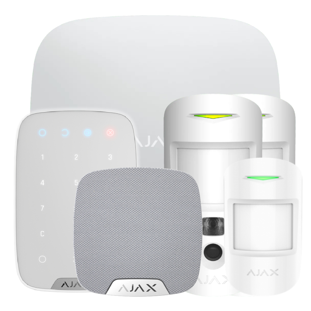 Kit Ajax blanco. Hub 2 4G + 2MotionCamPhOD + MotionProtect + KeyPad + HomeSiren