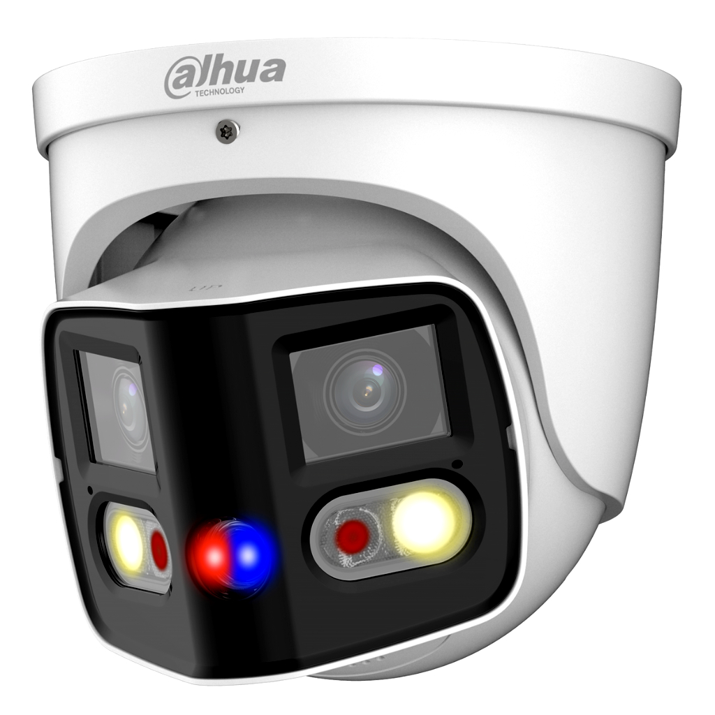 Domo IP H265 2x4M TiOC DUAL-LENS SPLICING FULL COLOR WDR Starlight LED25m/IR20m 2.8mm IP67 PoE SD AUDIO MIC E/S AI