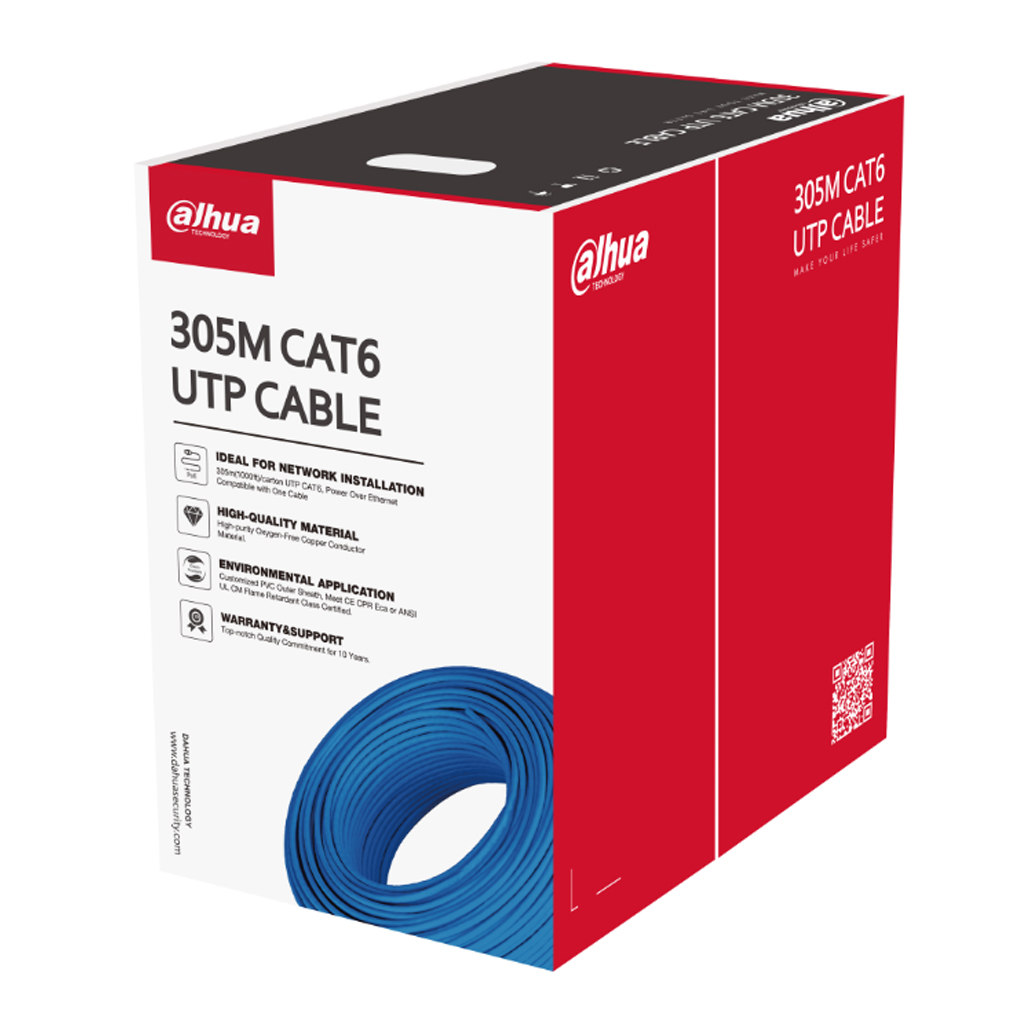 Bobina 305mts Cable UTP CAT6 0.53mm Cobre sin Oxigeno CE CPR Eca. Cubierta LSZH Azul