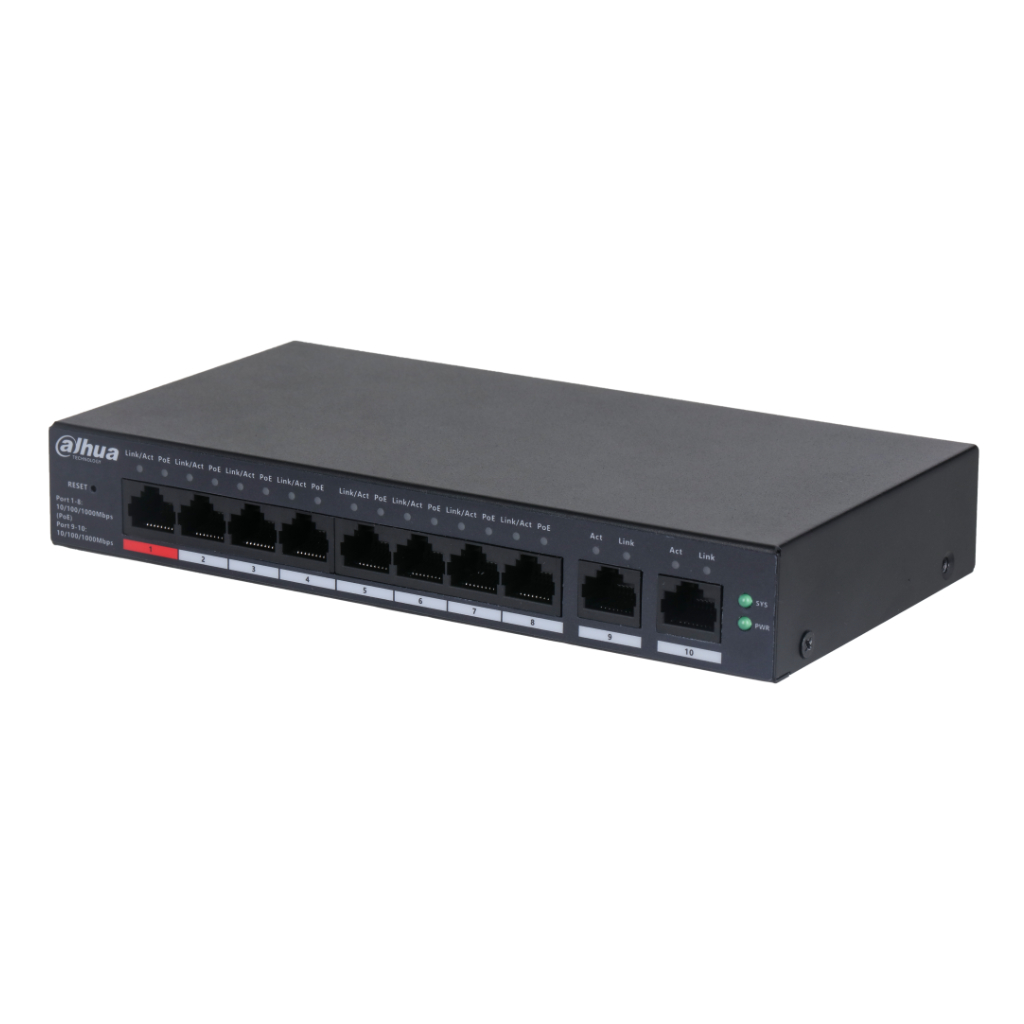 Switch PoE 8 puertos Gigabit + 2RJ45 Uplink Gigabit 110W Manejable en Cloud Layer2