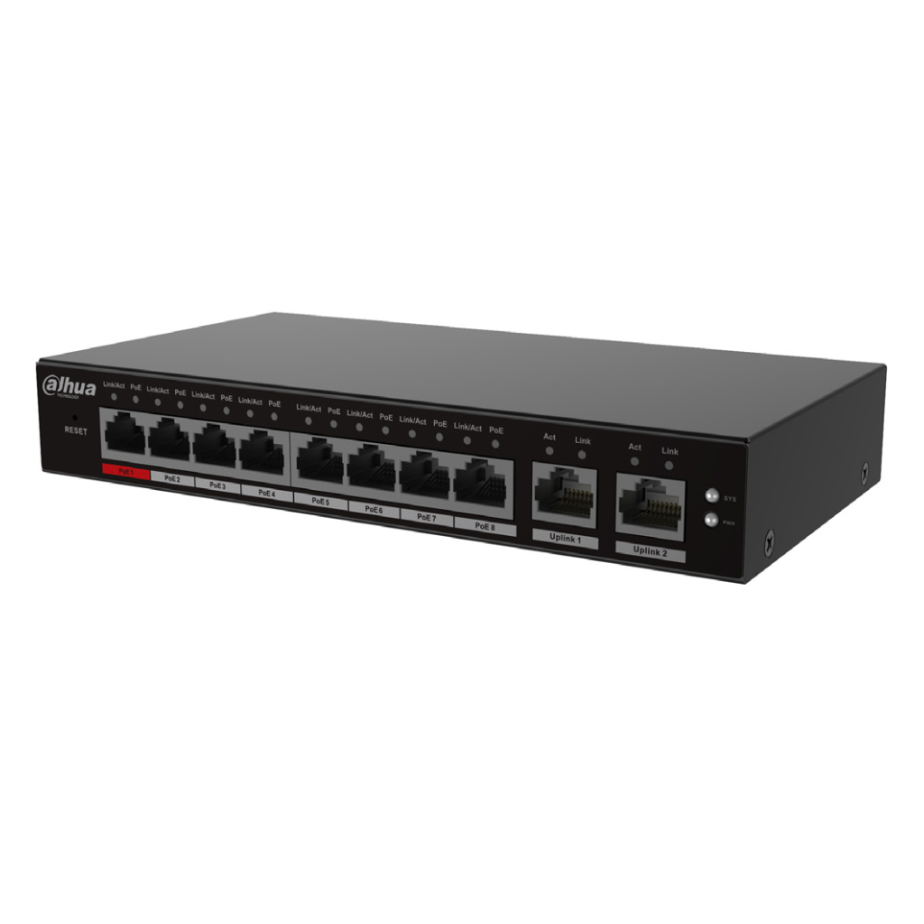 Switch PoE 2.0 8 puertos 10/100 + 2RJ45 Uplink Gigabit 96W Gestionable en Cloud Layer2