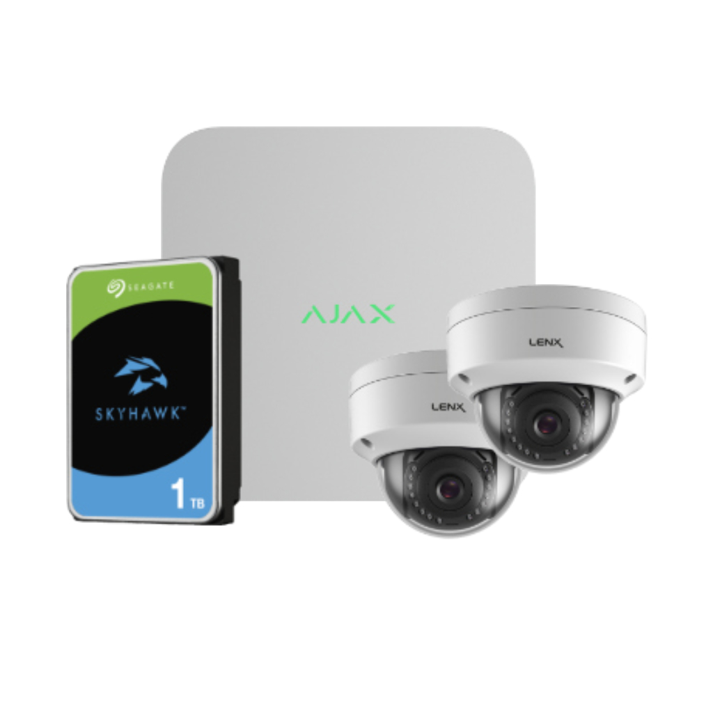 Kit Videovigilancia Ajax-Lenx compuesto por: 1 NVR 8ch Ajax + 2 Cámaras Lenx Domos 2MP 2.8mm + 1 HDD SATA 1TB