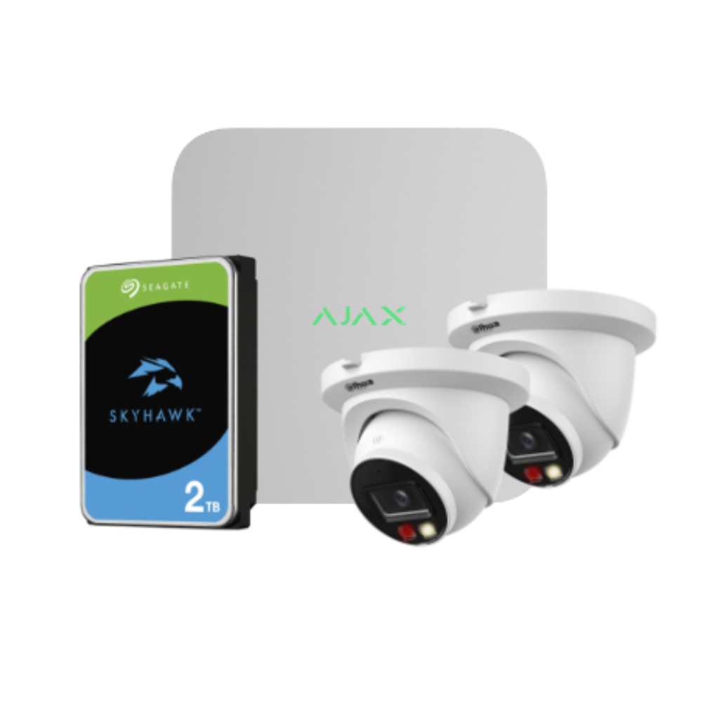 Kit Videovigilancia Ajax-Dahua compuesto por: 1 NVR 8ch Ajax + 2 Cámaras Dahua Domos 4MP 2.8mm + 1 HDD SATA 2TB