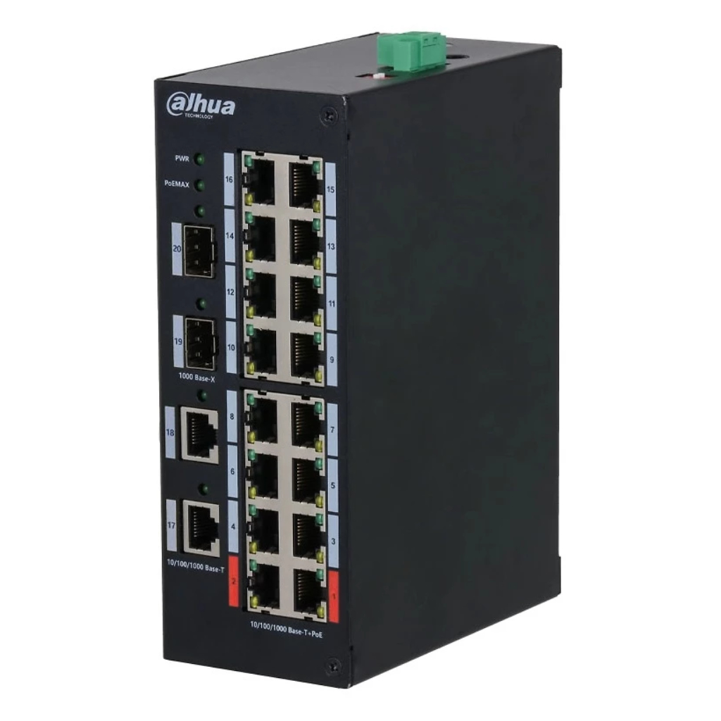 Switch Hardened PoE 16 puertos Gigabit (2RJ45+2SFP) Uplink Gigabit 190W No_Gestionable Layer2