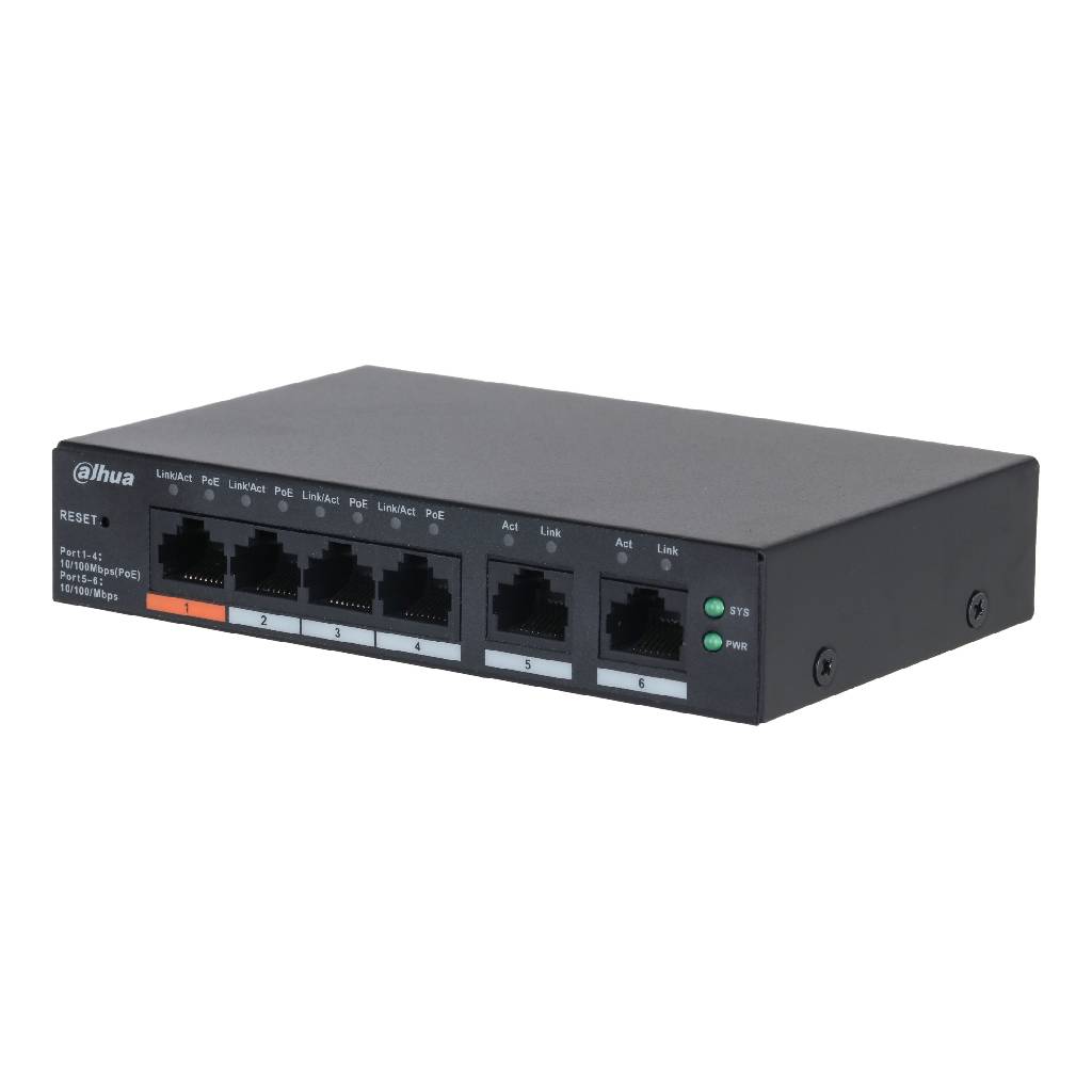 Switch PoE 4 puertos 10/100 + 2RJ45 Uplink 10/100 60W Manejable en Cloud Layer2