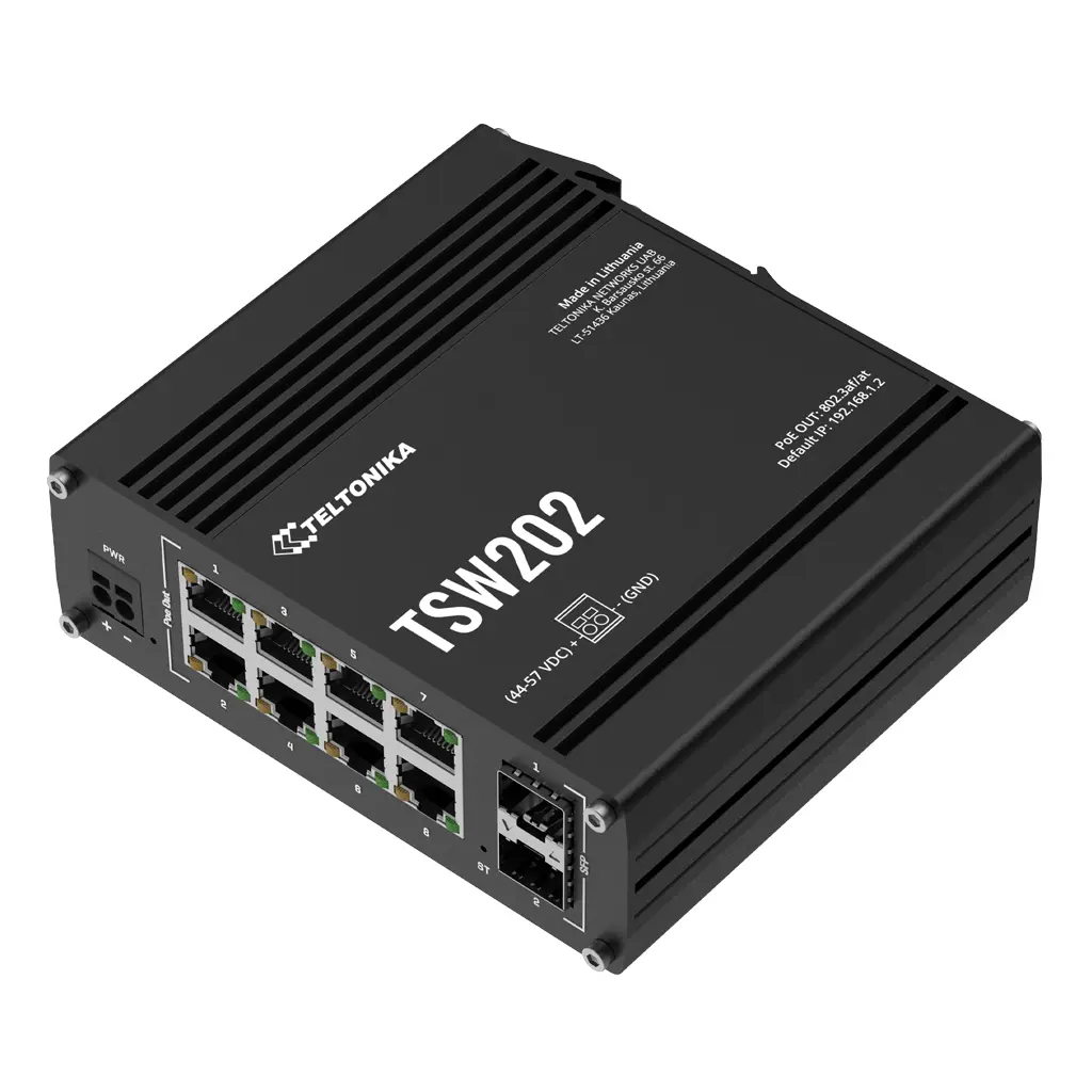 Switch PoE+ Teltonika Industrial 8 puertos Gigabit + 2SFP Uplink Gestionable Layer2