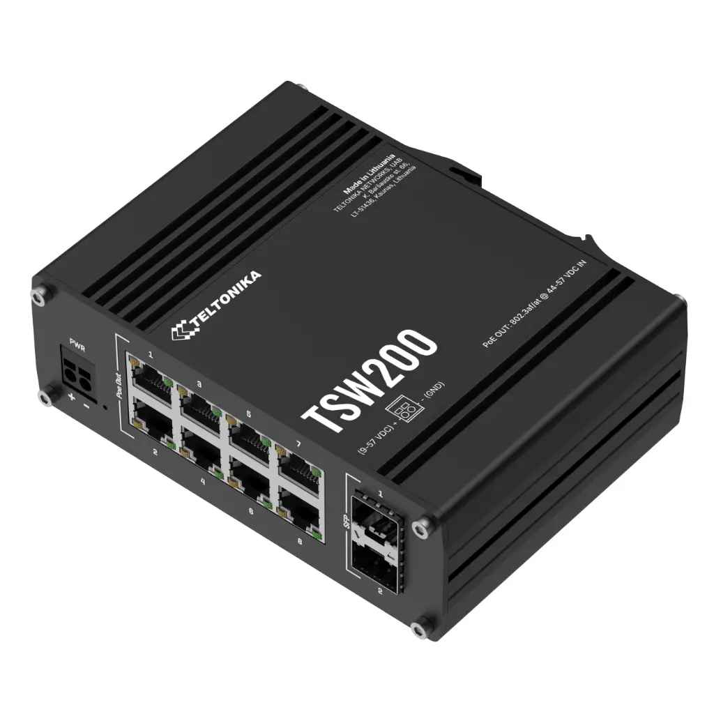 Switch PoE+ Teltonika Industrial 8 puertos Gigabit + 2xSFP Uplink Gigabit 240W No_Gestionable