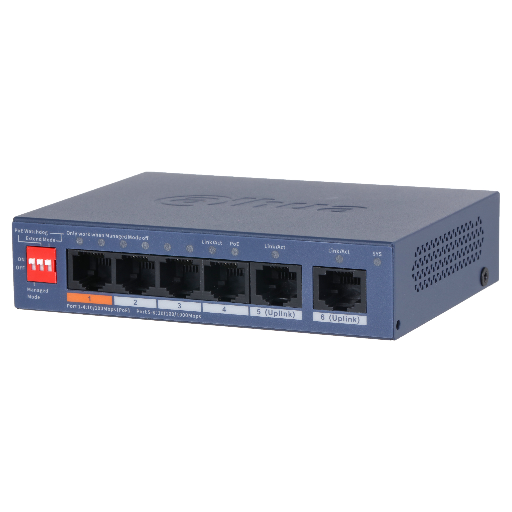 Switch PoE 2.0 4 puertos 10/100 + 2RJ45 Uplink Gigabit 60W Gestionable en Cloud Layer2