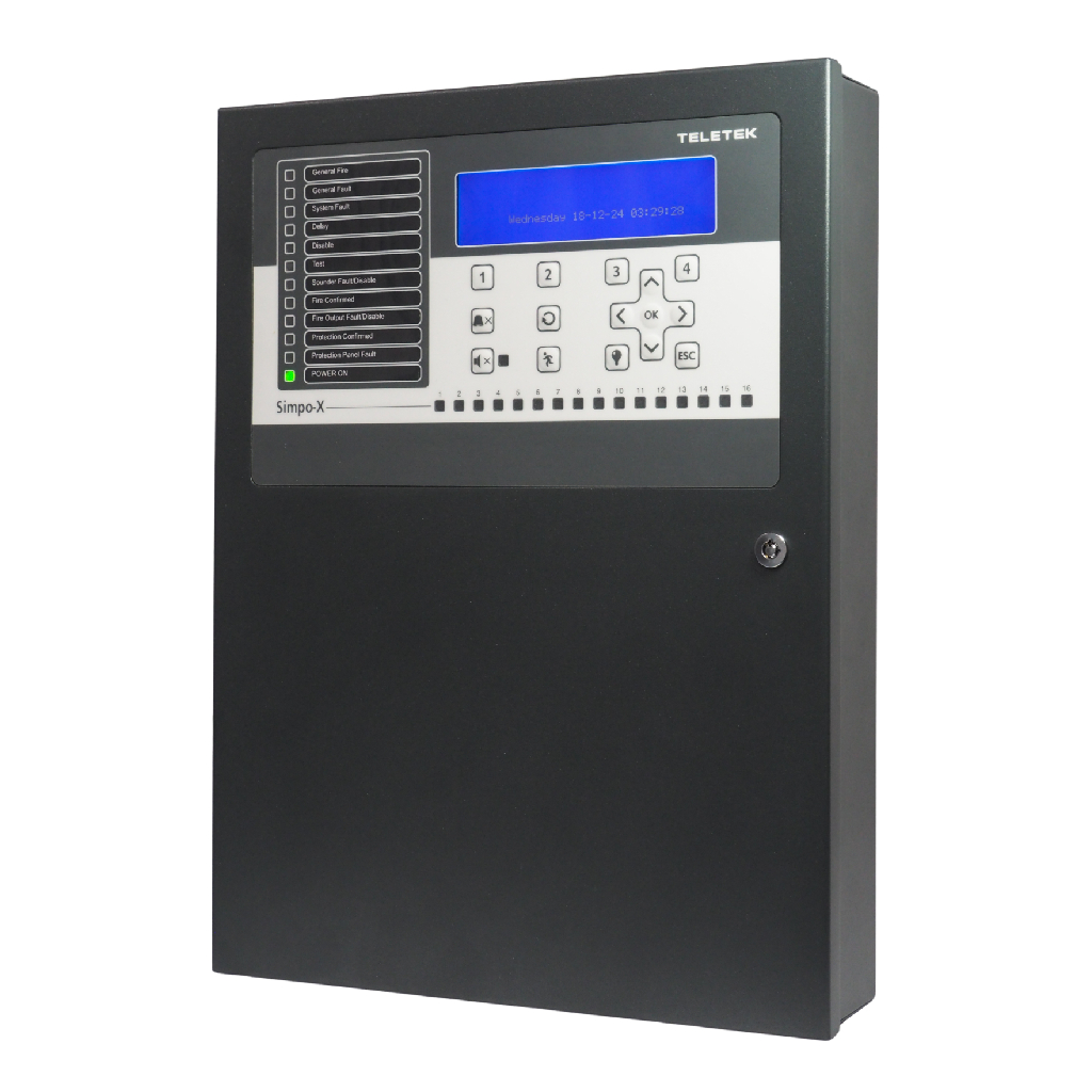 Central analógica SIMPO X 1 lazo ampliable a 2 lazos 500 dispositivos y 48 ​​zonas. Conectividad LAN/Modbus