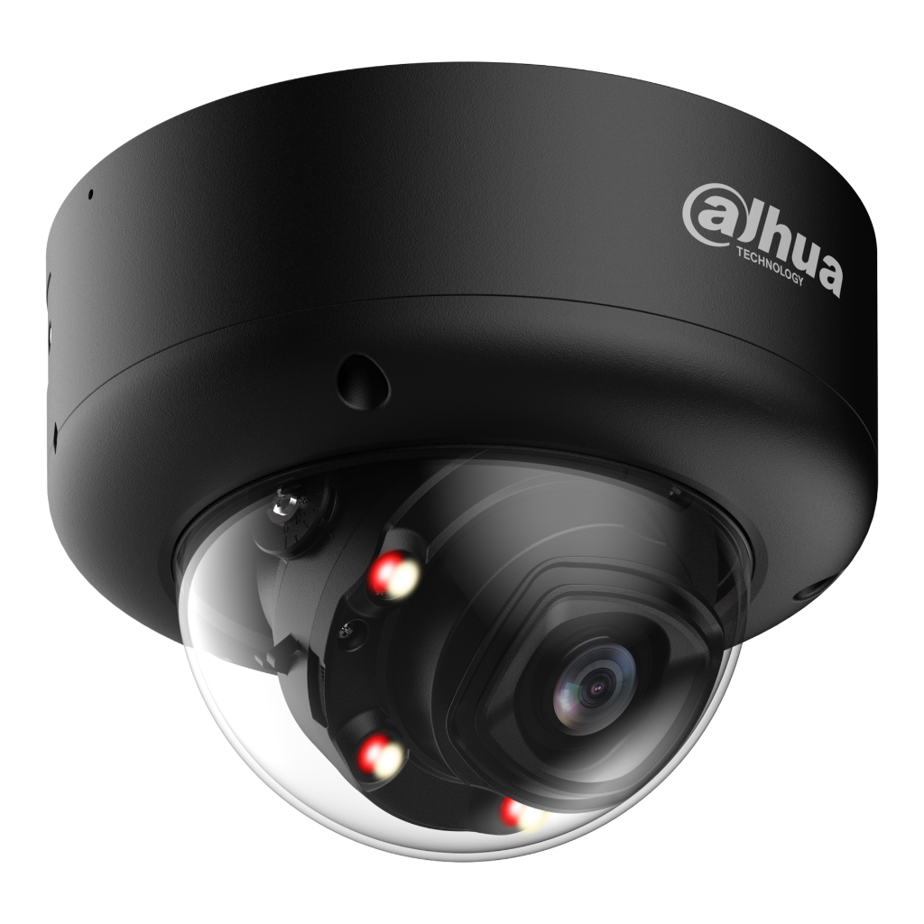 Domo IP H265 4M WDR140dB Iluminación Dual LED50m/IR60m 2.7-12VFM IK10 IP67 ePoE SD AUDIO MIC E/S AI. Color Negro