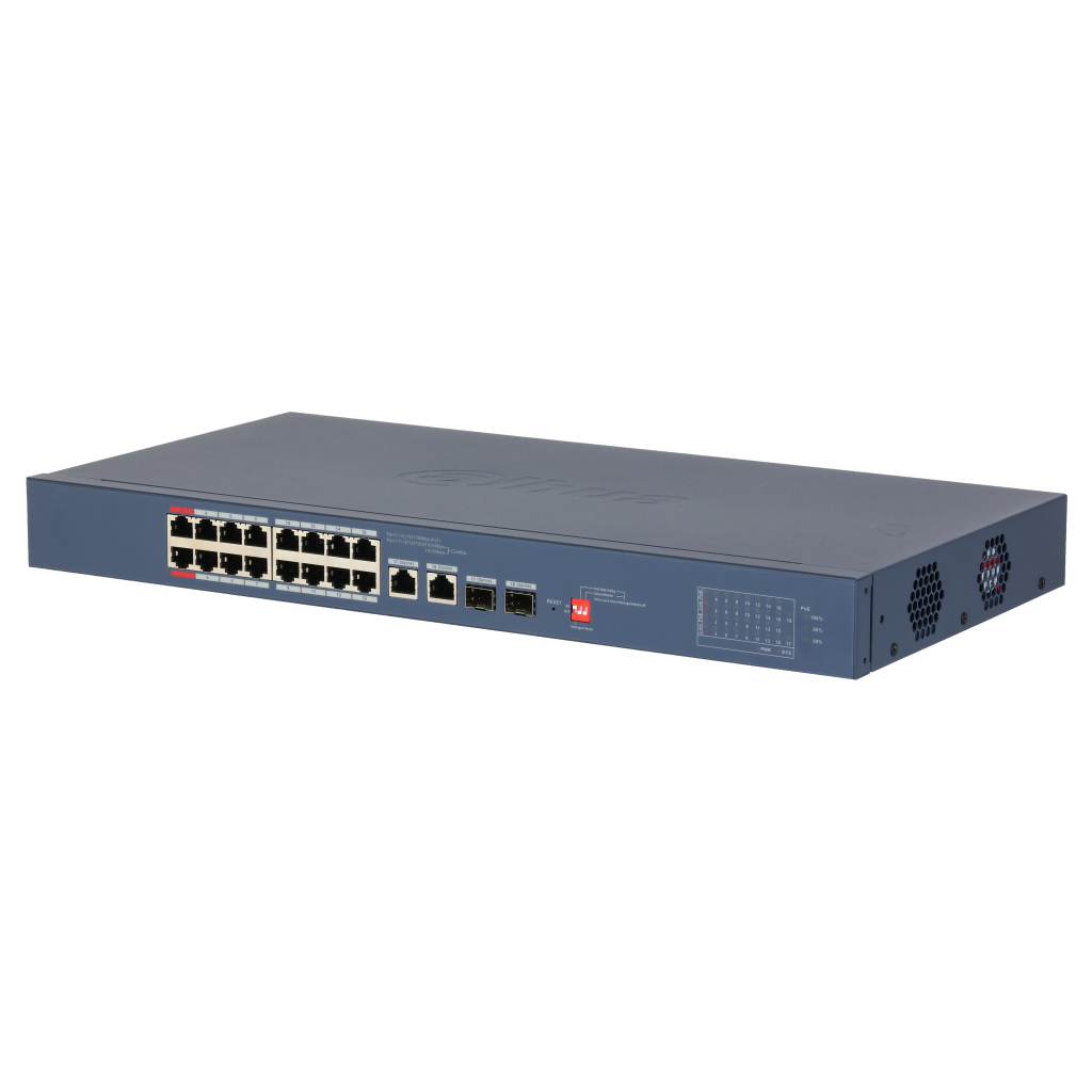 Switch PoE 16 puertos 10/100 + 2 Combo Gigabit RJ45/SFP Uplink 190W Gestionable en Cloud Layer2