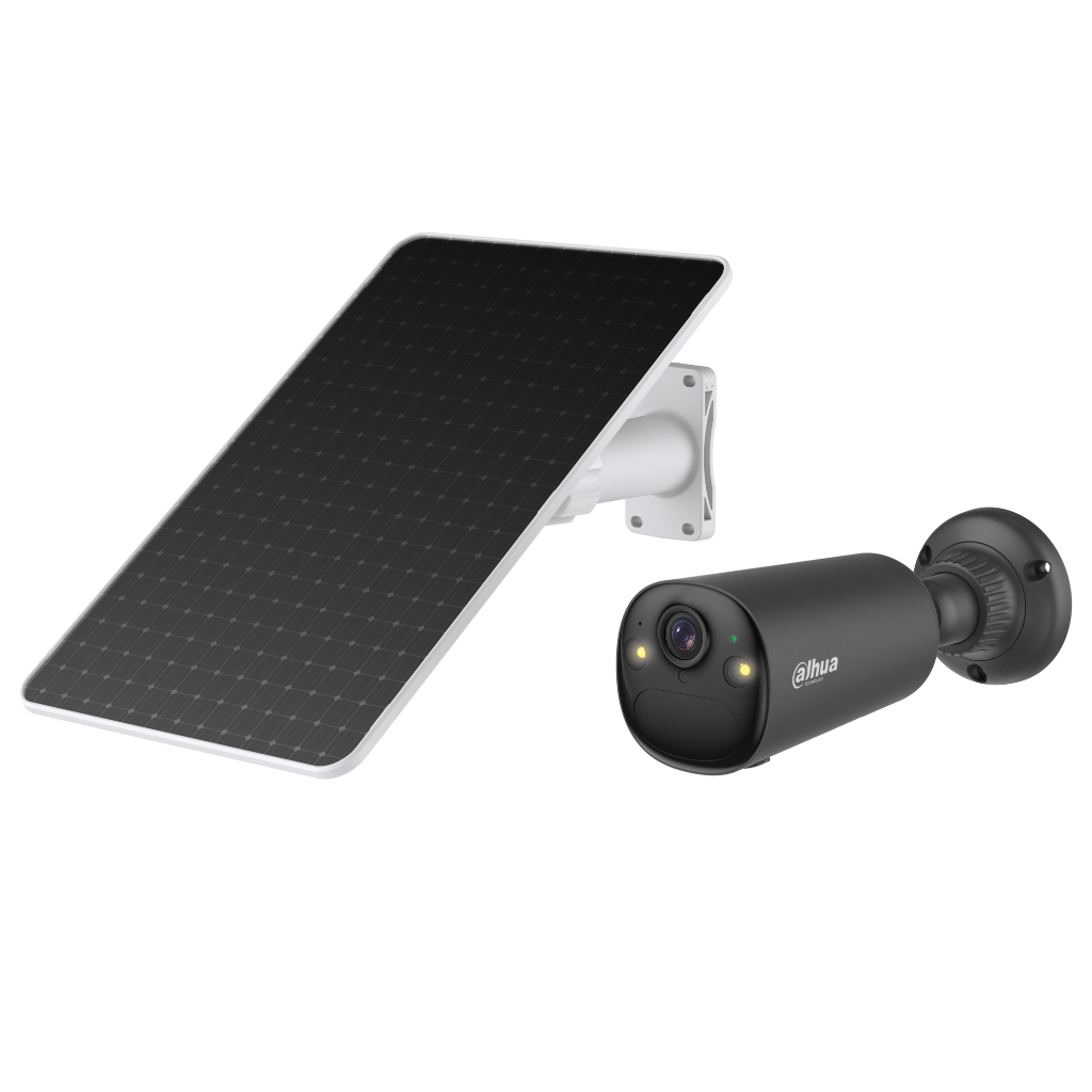 Tubular IP H265 8M Iluminación Dual LED20m/IR15m 2.1mm IP66 PIR MIC/Altavoz WiFi AI color negro con batería + Panel Solar
