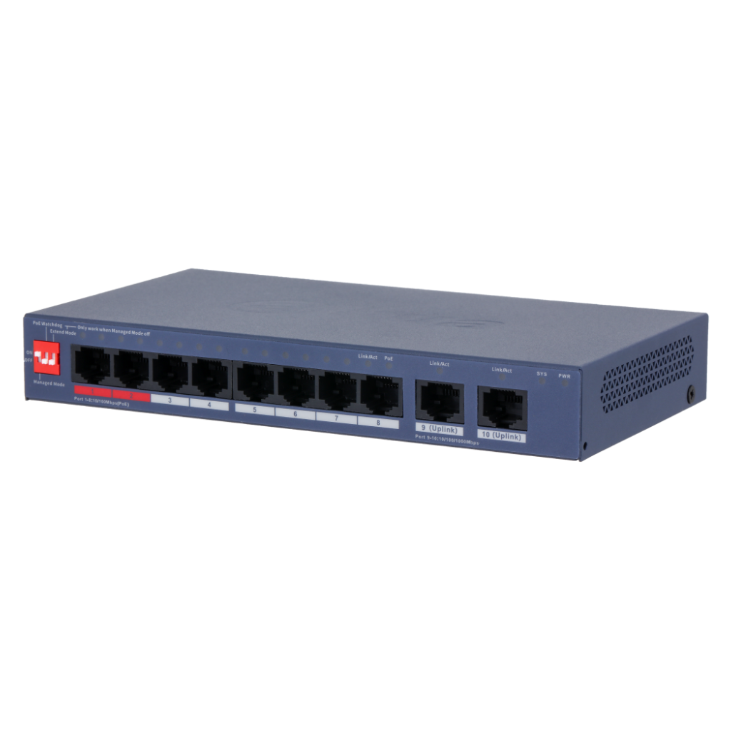 Switch PoE 8 puertos 10/100 + 2RJ45 Uplink Gigabit 110W Gestionable en Cloud Layer2