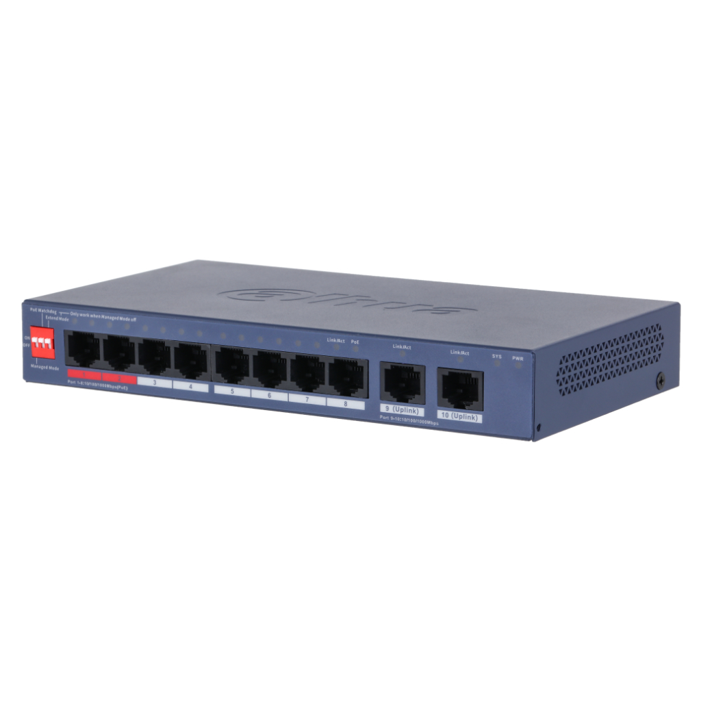 Switch PoE 8 puertos Gigabit + 2RJ45 Uplink Gigabit 110W Gestionable en Cloud Layer2