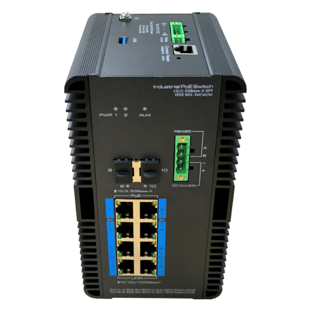 Switch PoE Industrial 8 puertos Gigabit +2SFP 2.5Gbps 240W Gestionable Layer2