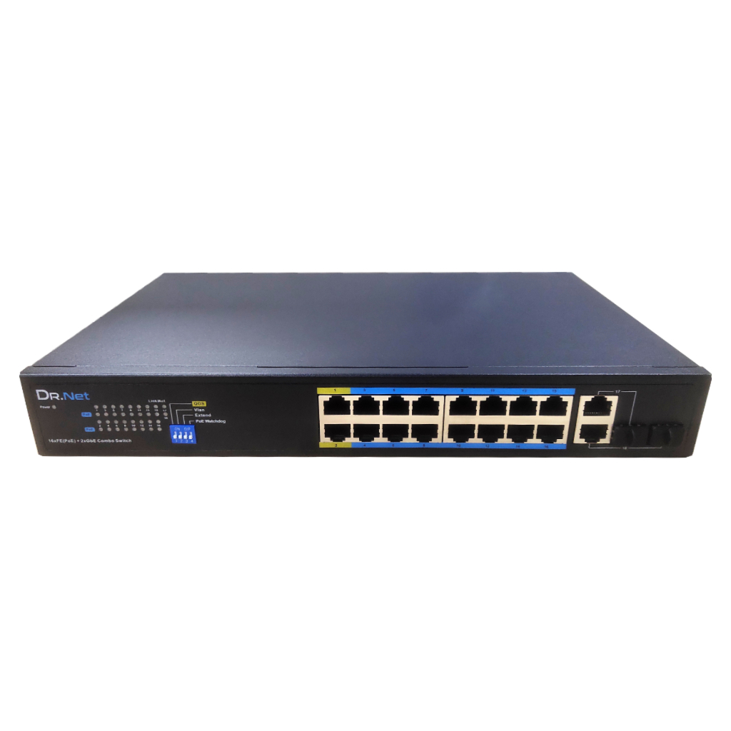 Switch PoE 16 puertos 10/100 + 2 Combo Gigabit 200W No_Gestionable
