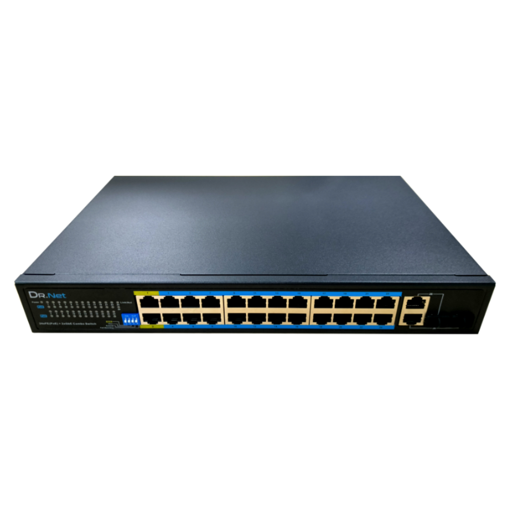 Switch PoE 24 puertos 10/100 + 2 Combo Gigabit 360W No-Gestionable