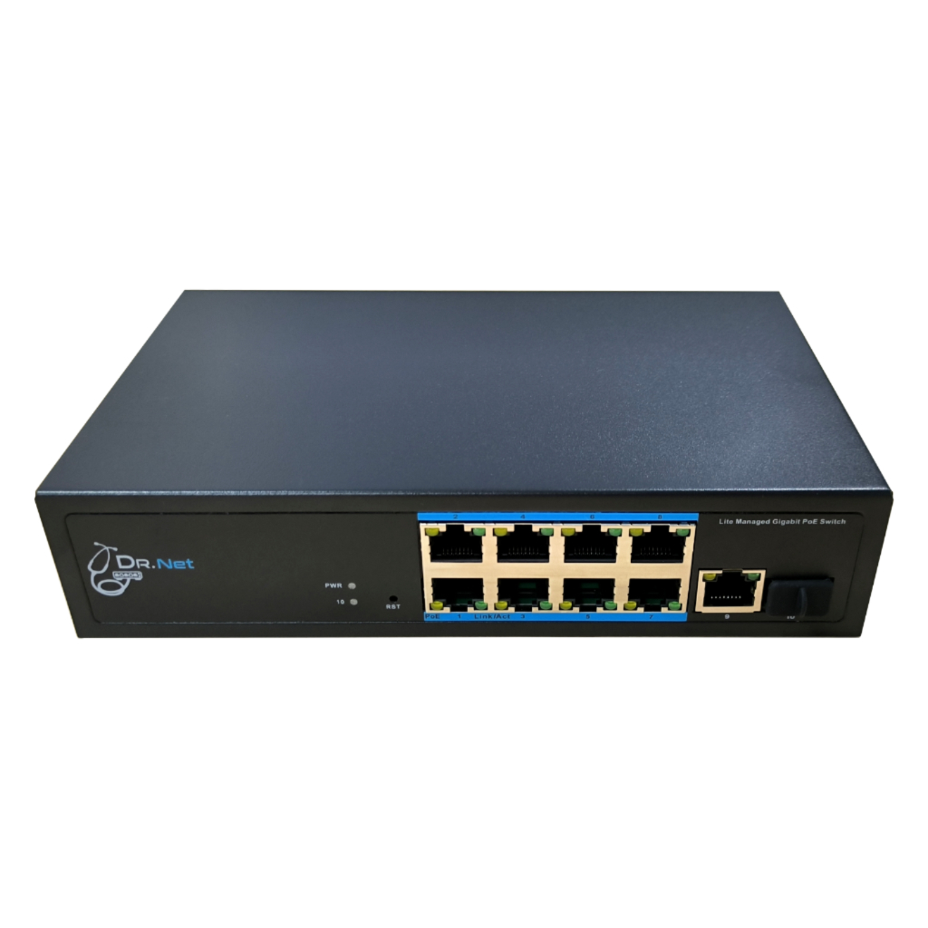 Switch Smart PoE 8 puertos Gigabit + 1RJ45 Uplink Gigabit + 1SFP Uplink Gigabit 120W Gestionable