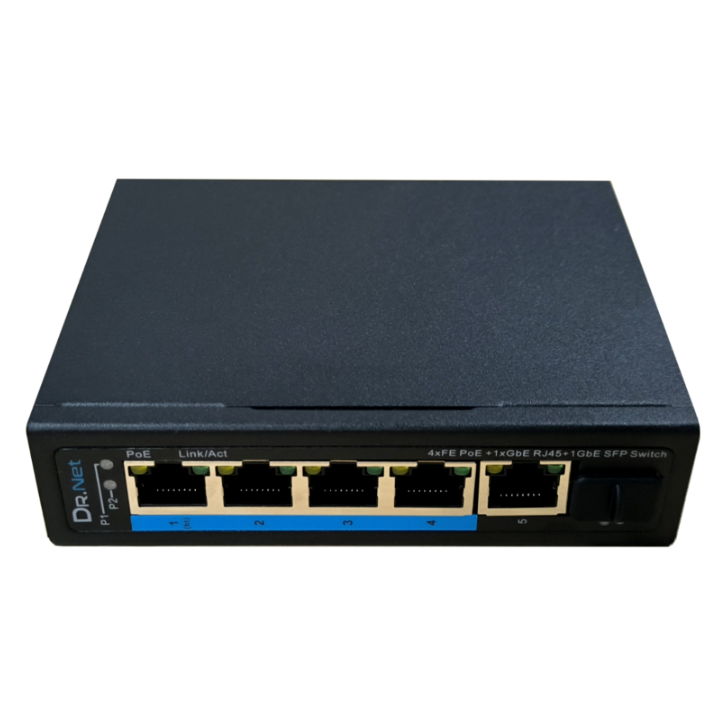 Switch PoE Industrial 4 puertos 10/100 +1RJ45 Gigabit +1SFP Gigabit 90W No_Gestionable