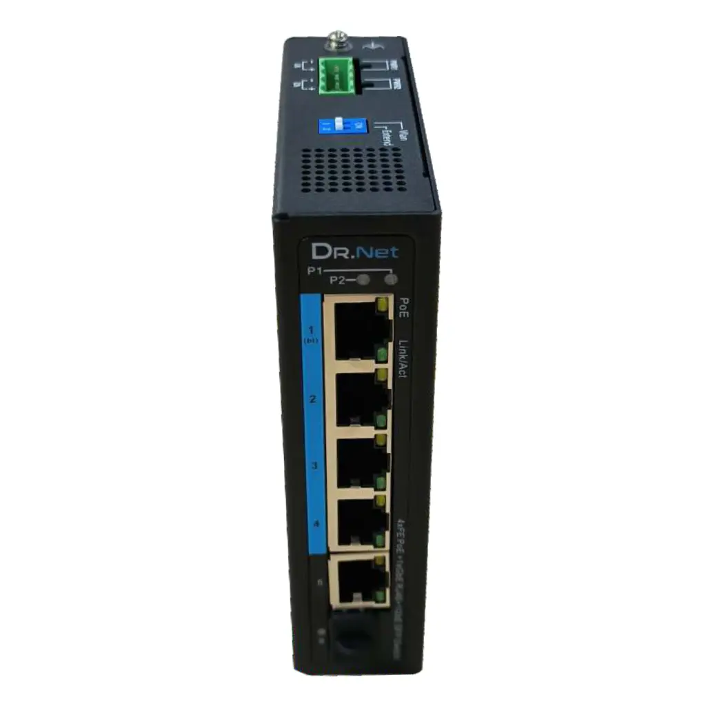 Switch PoE Industrial 4 puertos 10/100 +1RJ45 Gigabit +1SFP Gigabit 90W No_Gestionable