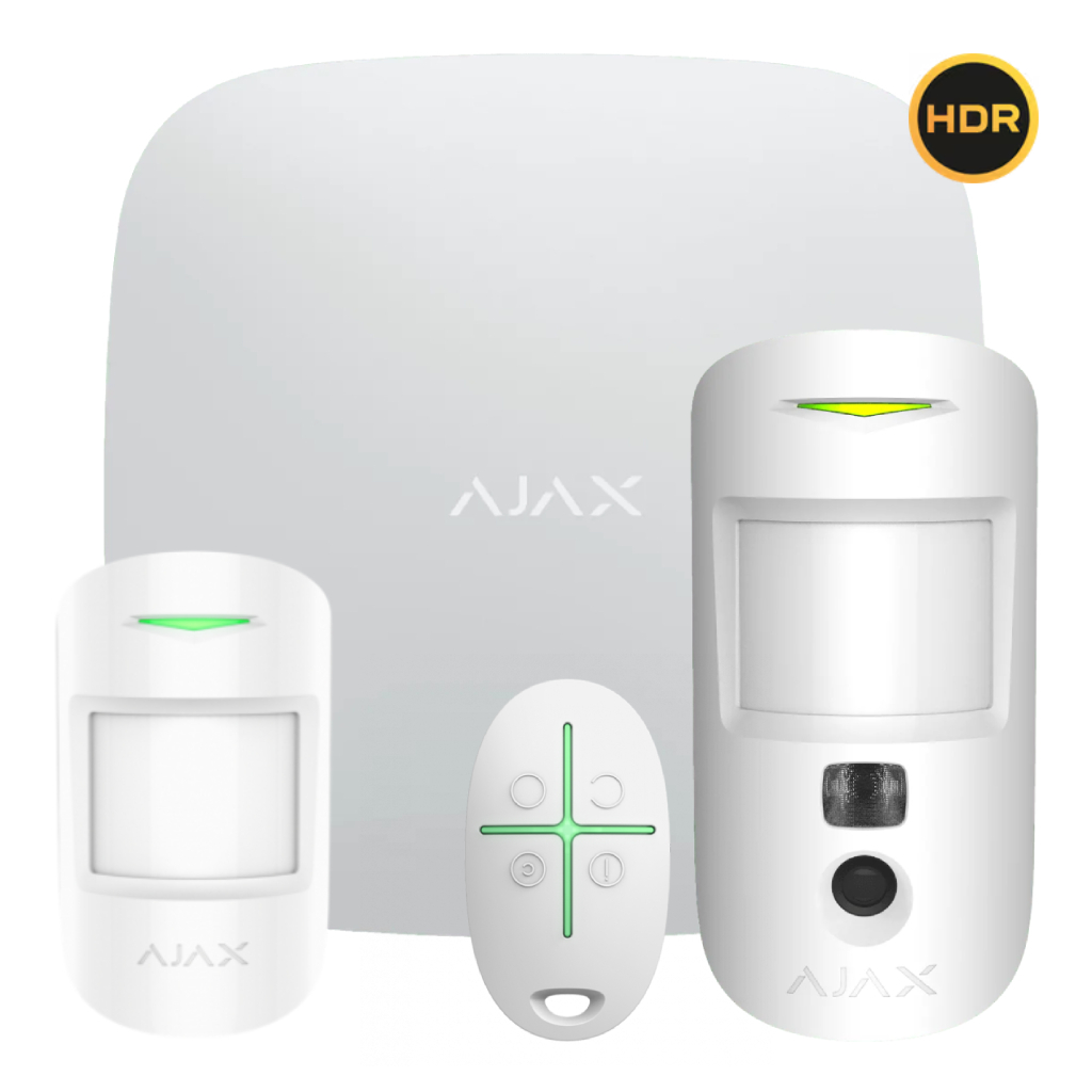 Kit Ajax blanco. Hub 2 + MotionCam-HDR + MotionProtect + SpaceControl