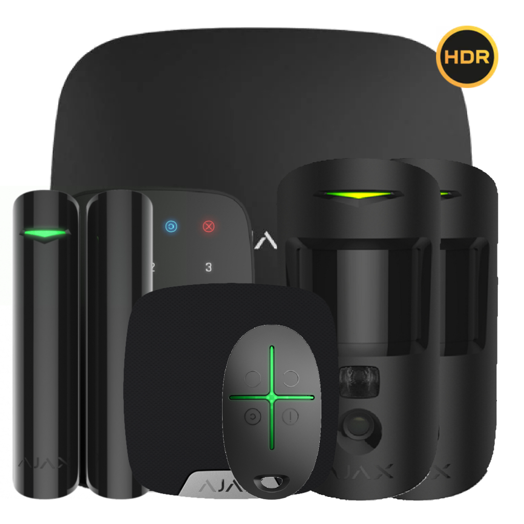 Kit Ajax negro. Hub 2 + 2MotionCam-HDR + DoorProtect Plus + SpaceControl + KeyPad + HomeSiren