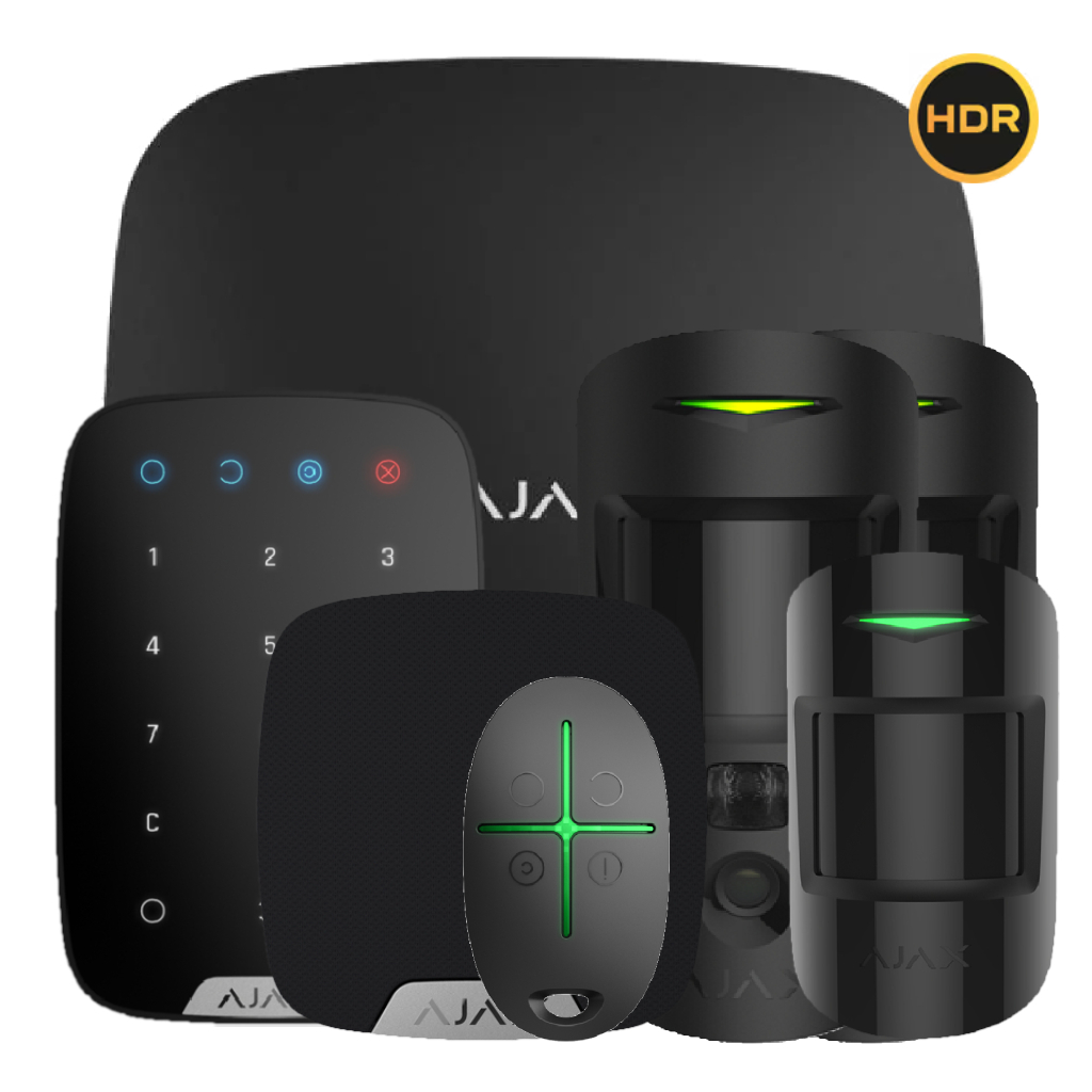 Kit Ajax negro. Hub 2 + 2MotionCam-HDR + MotionProtect + SpaceControl + KeyPad + HomeSiren