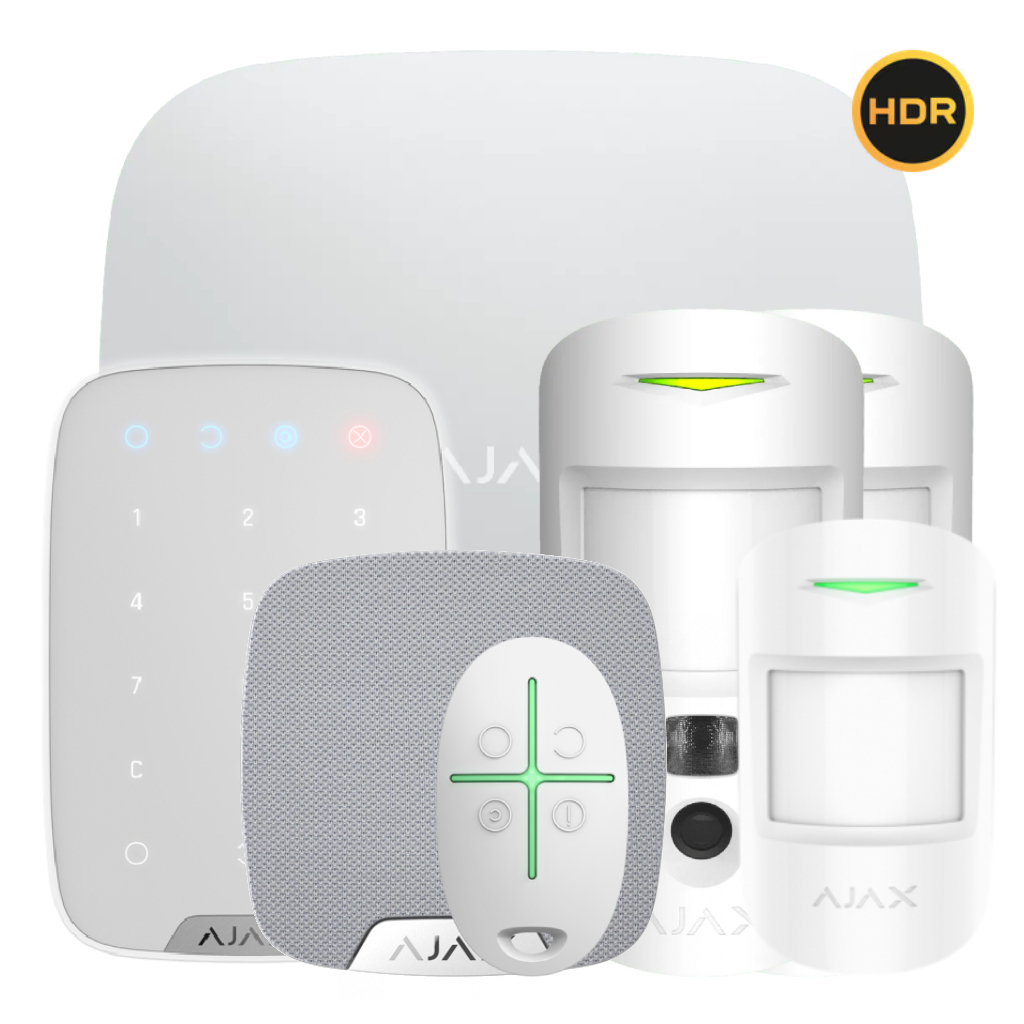 Kit Ajax blanco. Hub2 4G + 2MotionCam HDR PHOD + MotionProtect + SpaceControl + KeyPad + HomeSiren