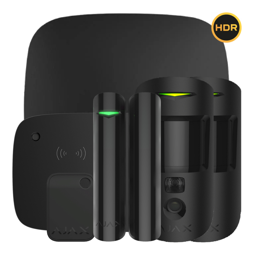 Kit Ajax negro. Hub2 4G + 2MotionCam HDR PHOD + DoorProtect Plus + KeyPadCombi + Tag