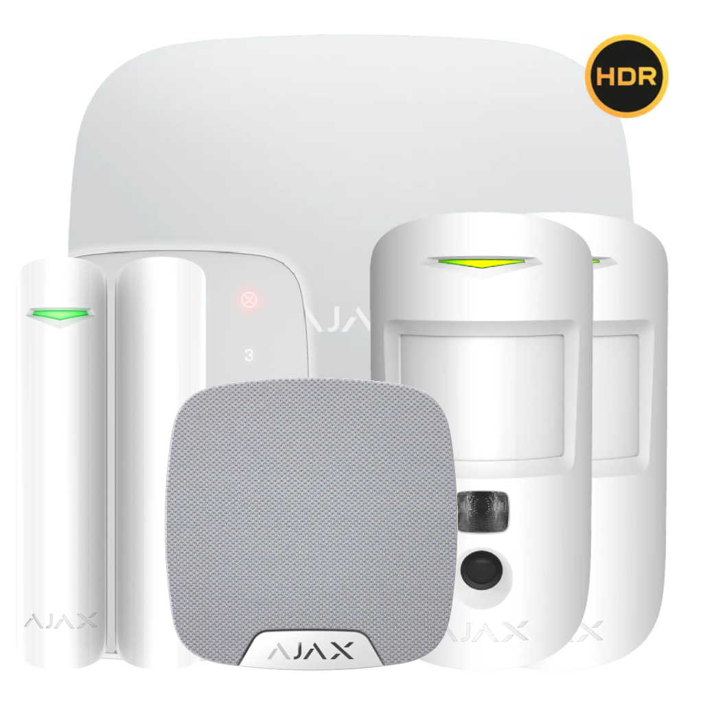 Kit Ajax blanco. Hub 2 4G + 2MotionCam HDR PhOD + DoorProtect + KeyPad + HomeSiren