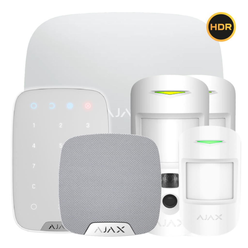 Kit Ajax blanco. Hub 2 4G + 2MotionCam HDR PhOD + MotionProtect + KeyPad + HomeSiren