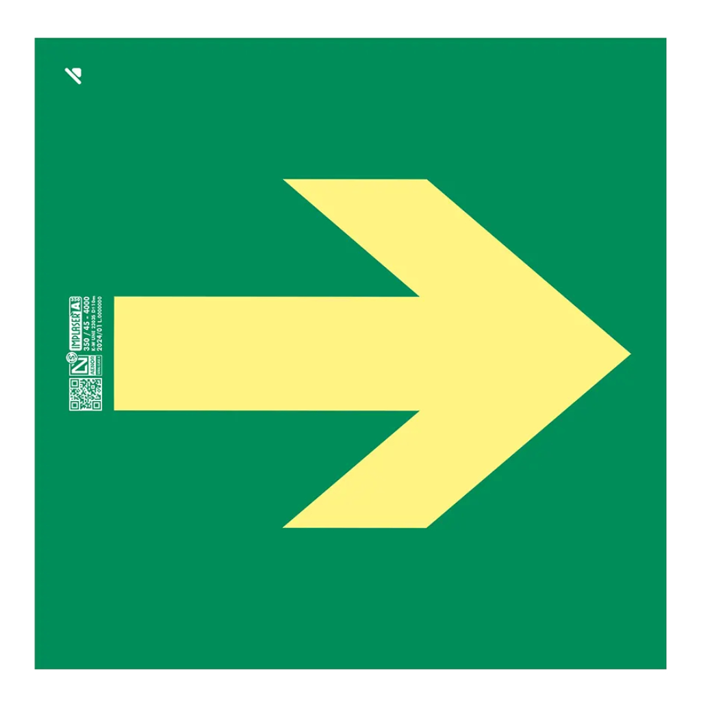 Señal flecha evacuación Clase A 21x21cm