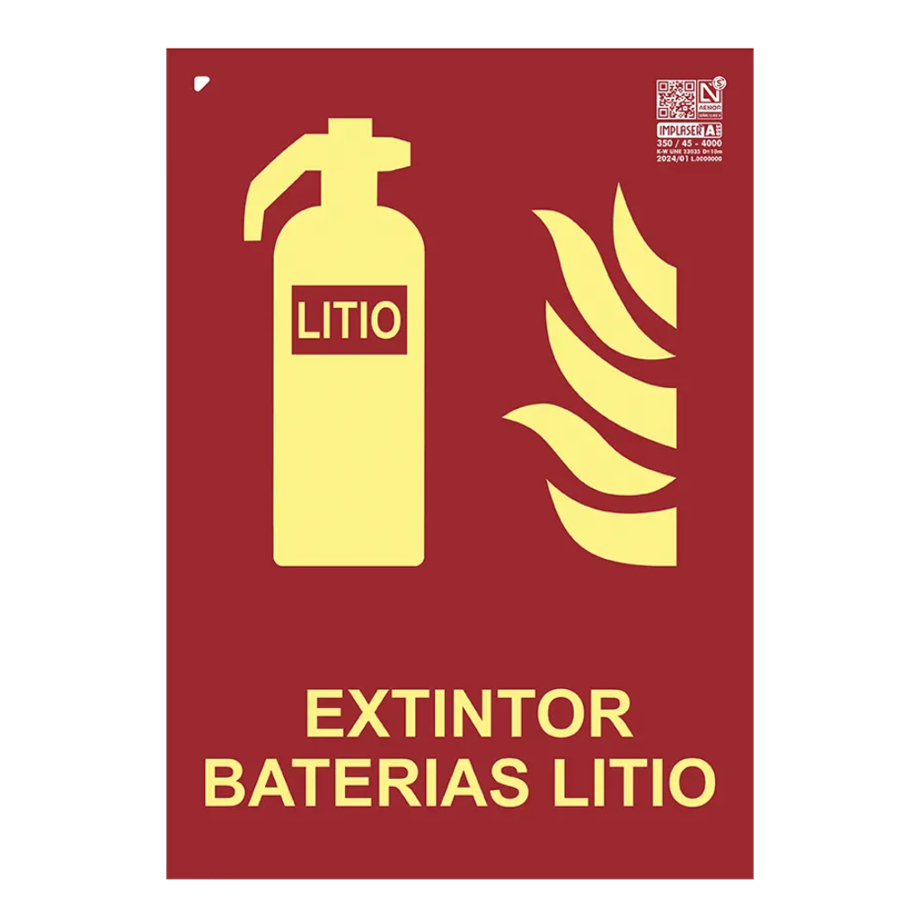 Señal extintor baterías litio Clase A 29,7x21cm