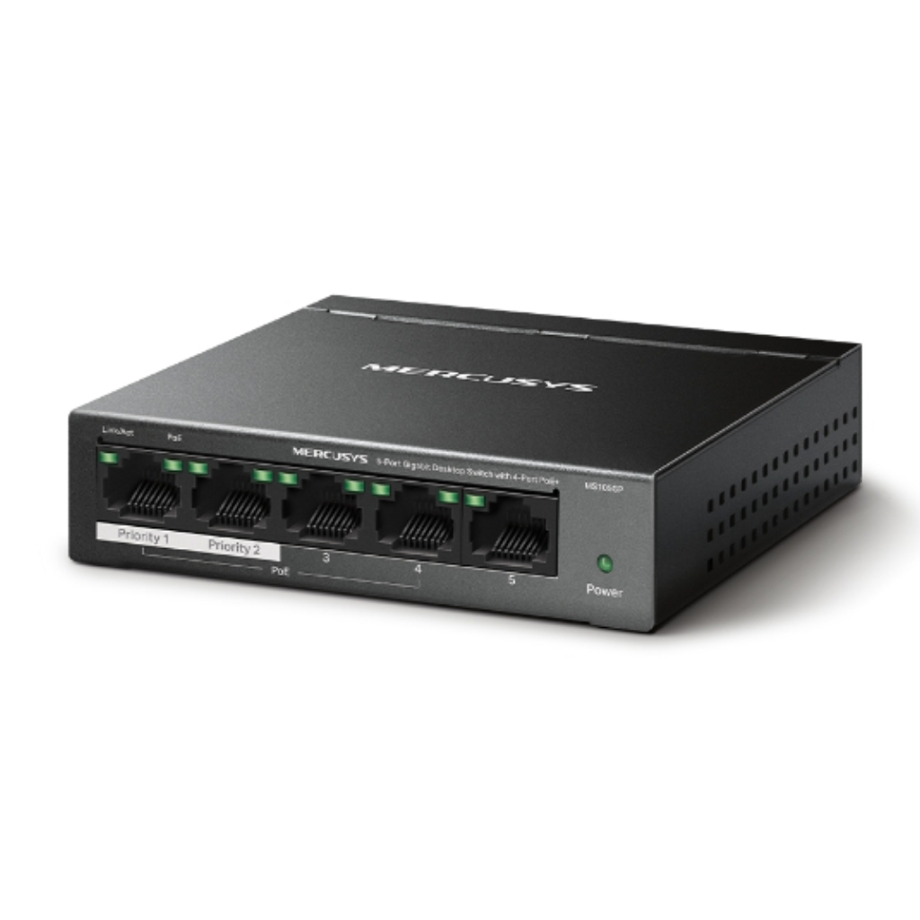 Switch Mercusys 5 puertos Gigabit con 4 puertos PoE+