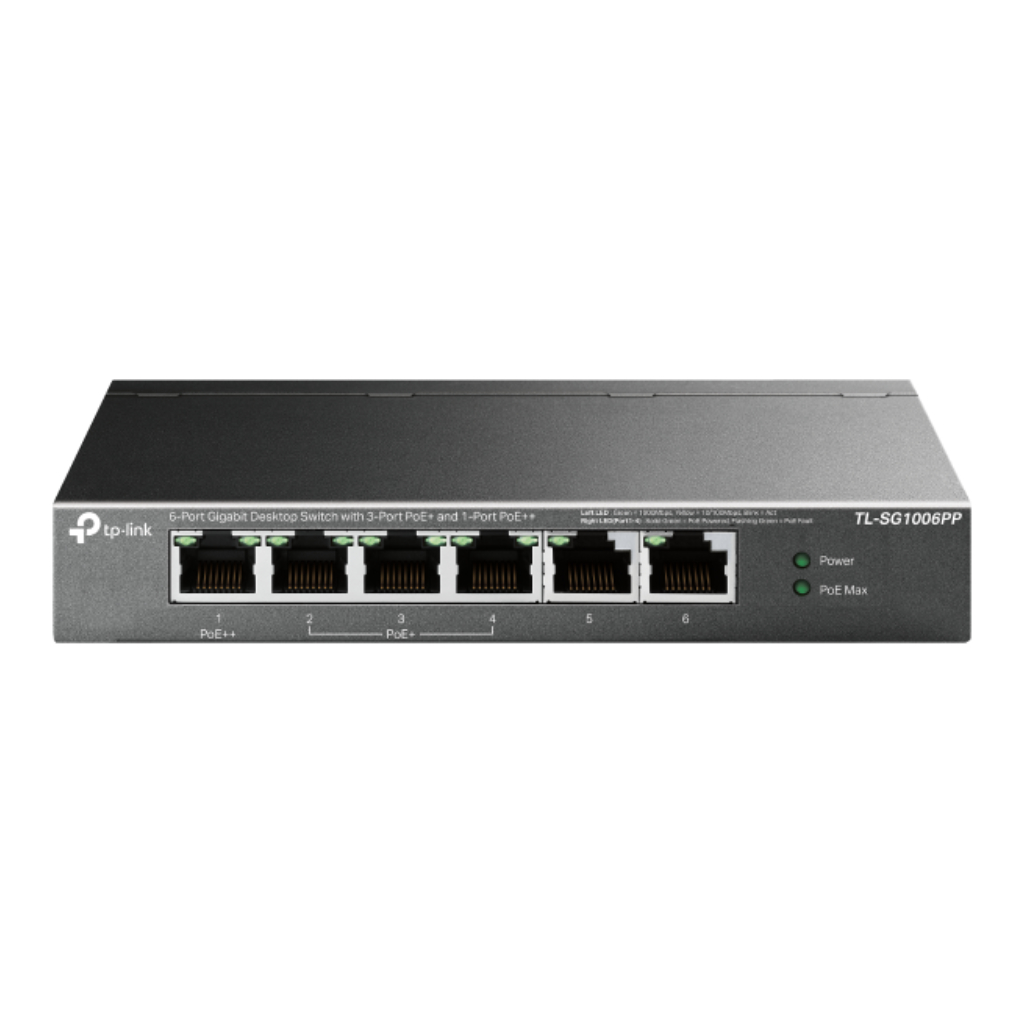 Switch Gigabit 6 puertos con 3 puertos PoE+ y 1 puerto PoE++