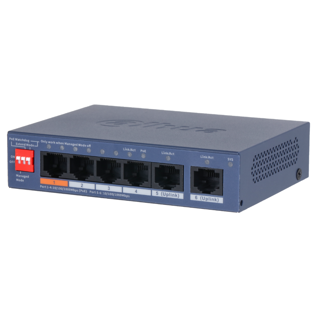 Switch PoE 4 puertos Gigabit + 2RJ45 Uplink Gigabit 60W Gestionable en Cloud Layer2