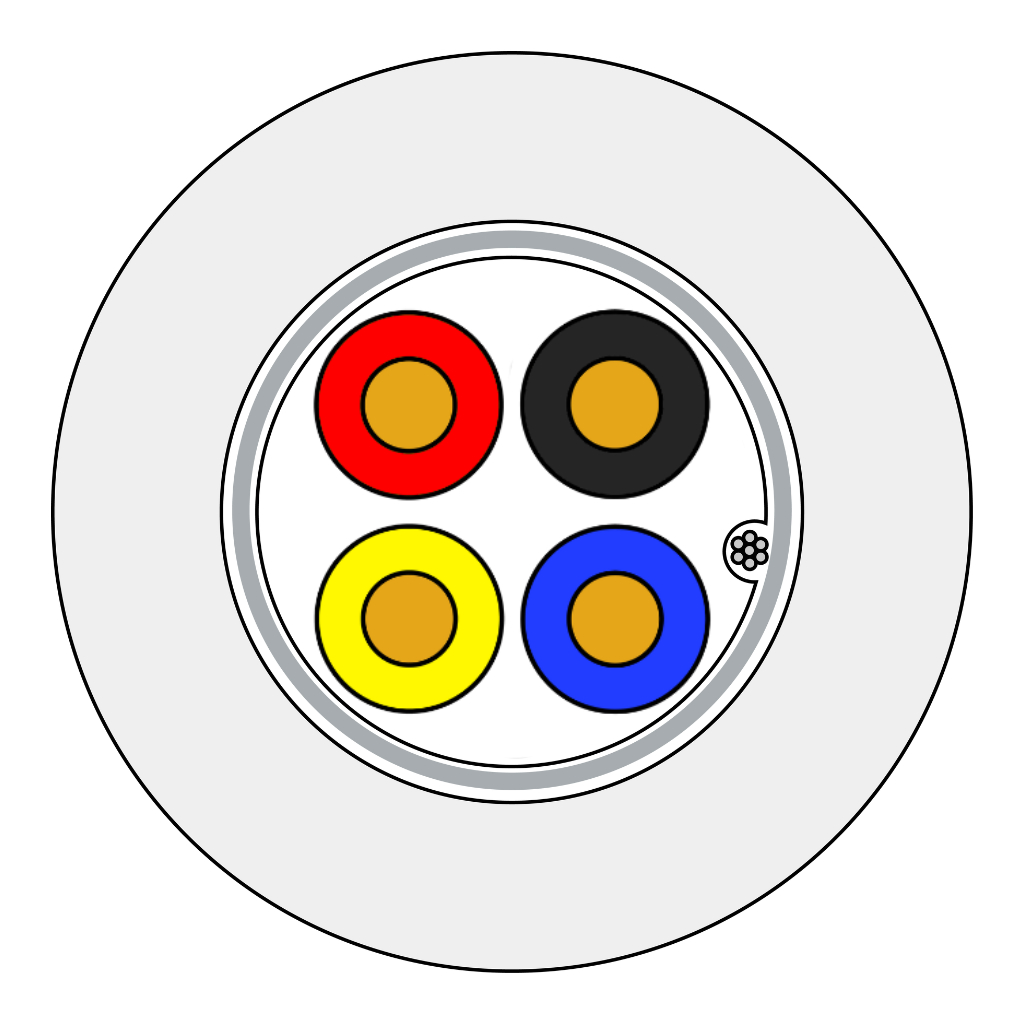 Rollo 100m de cable manguera blanco flexible 4 hilos apantallado LSZH (4x0,22) CPR B2ca. Códigos de color Ajax
