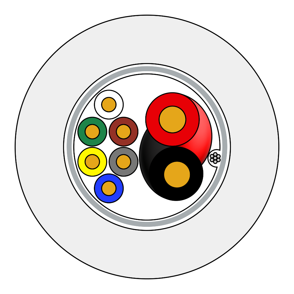 Rollo 100m de cable manguera blanco flexible 6+2 hilos apantallado LSZH (6x0,22+2x0,7) CPR B2ca