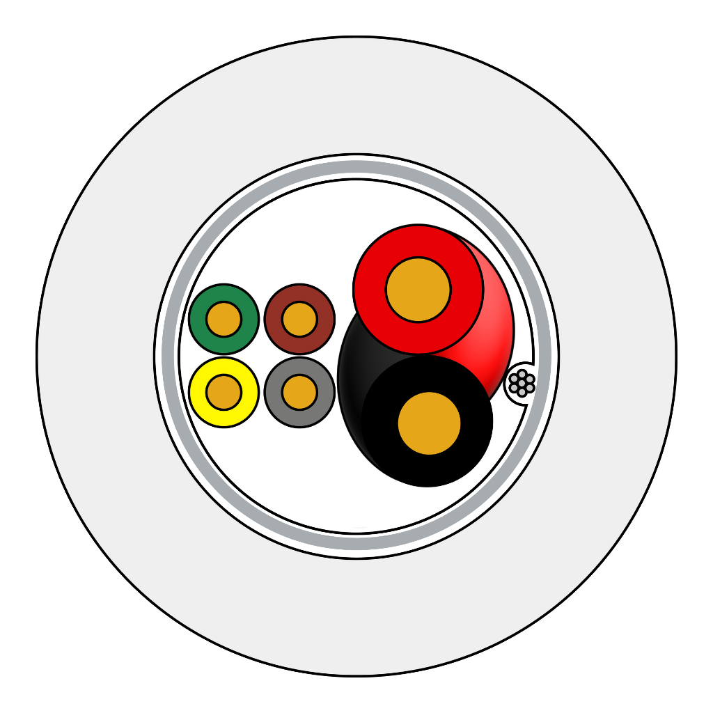 Rollo 100m de cable manguera blanco flexible 4+2 hilos apantallado LSZH (4x0,22+2x0,7) CPR B2ca
