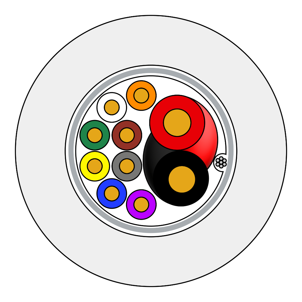 Rollo 100m de cable manguera blanco flexible 8+2 hilos apantallado LSZH (8x0,22+2x0,7) CPR B2ca