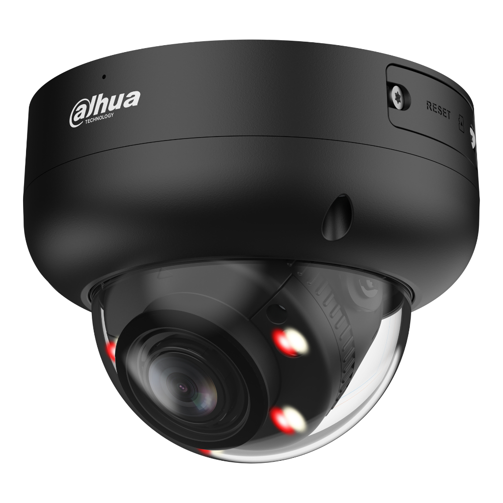 Domo IP 4M H265 FULL COLOR WDR Iluminación Dual LED50m/IR50m 2.7-13.5mm IP67 IK10 PoE MIC AI. Color negro