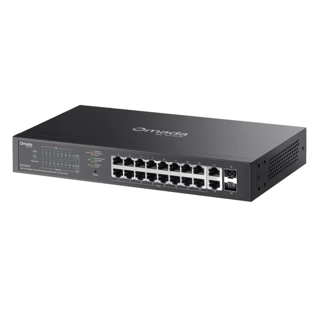 Switch PoE+ Omada Agile 16 puertos Gigabit + 2RJ45 Uplink Gigabit + 2SFP Gigabit 150W Gestionable en Cloud