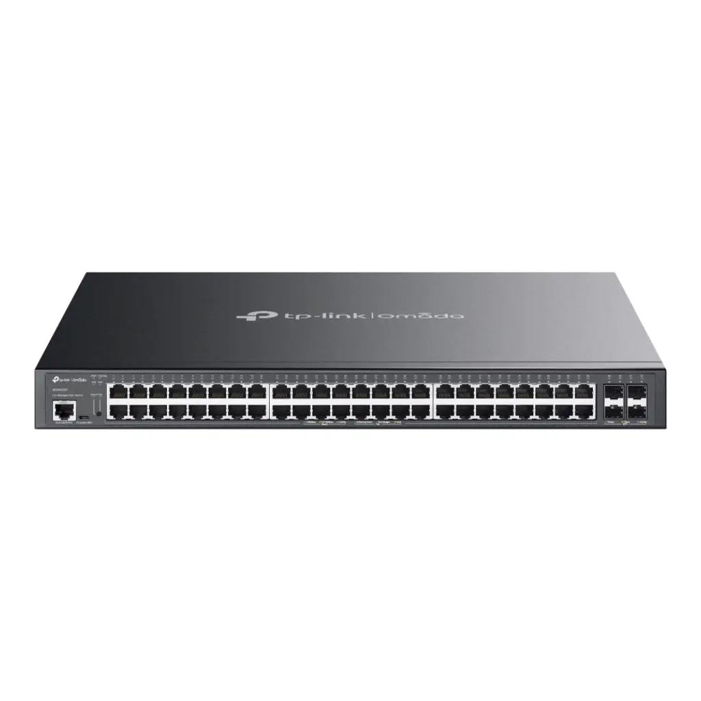 Switch Omada L2+ de 48 puertos Gigabit y 4 SFP+ a 10G, con 48 PoE+
